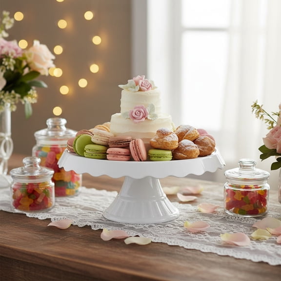 Grupo Mirandinha - White Acrylic Lace Cake Stand, Durable, Collapsible & Elegant