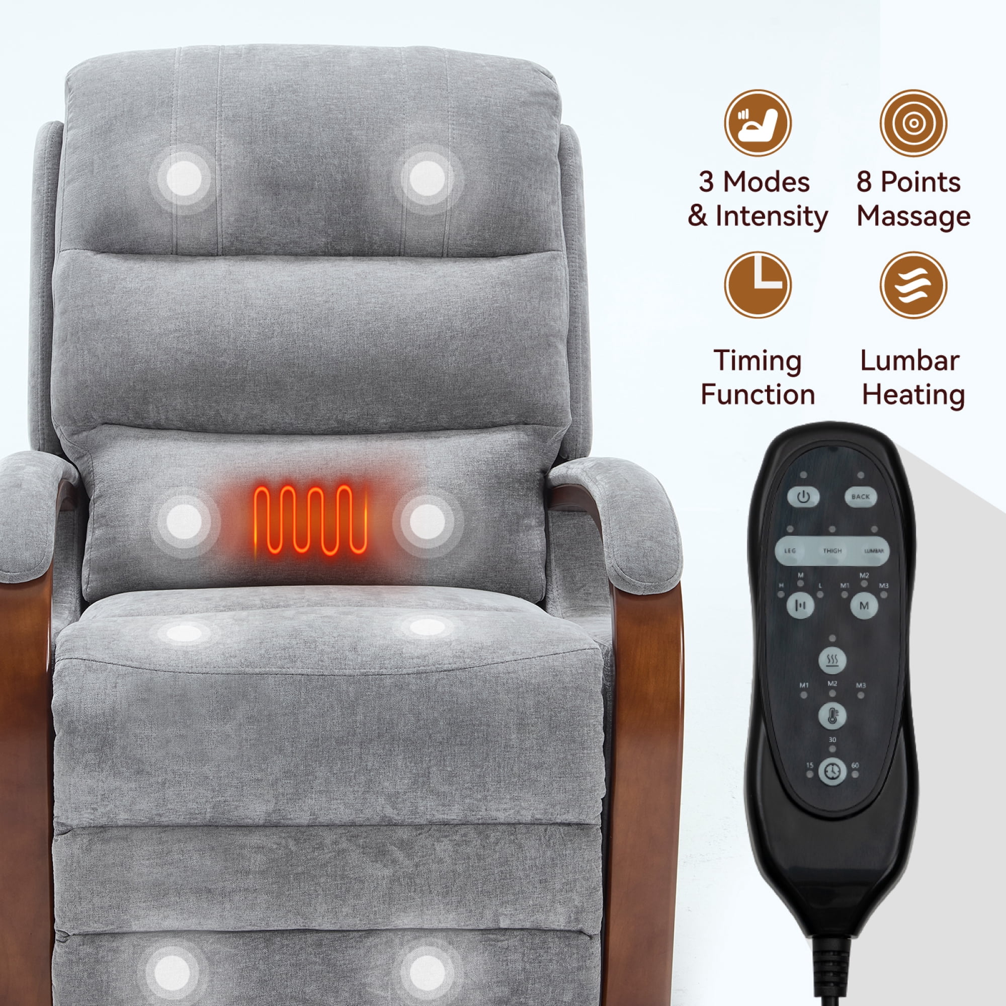 Leumius Power Lift Recliner Chair for Elderly with Heat and Massage,Lift Chair with Solid Wood Armrests for Living Room,Gray