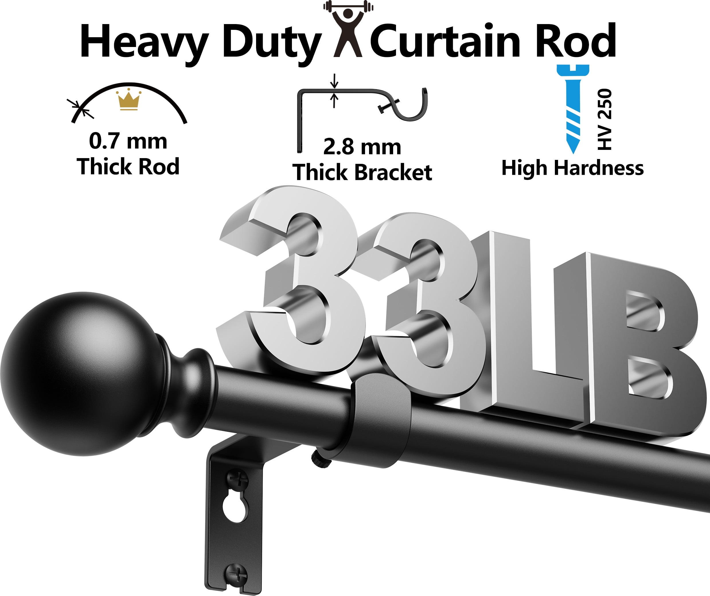 BloomFlower Curtain Rods 48-84 Inch, 92-inch rod Adjustable Length Heavy Duty Diameter 7/8 inch, Decorative Finials, Black