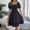 Black, variant on Dresses for Women Retro Square Collar Fungus Hem Waist A-line Long Skirt Short-sleeved Dress for Daily Party Wear (Black L)