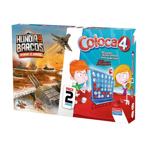 Coloca 4 + Hundir Barcos, Falomir, 11500, Multicolor, Caja de 2 Super Juegos. FALOMIR FALOMIR 11500