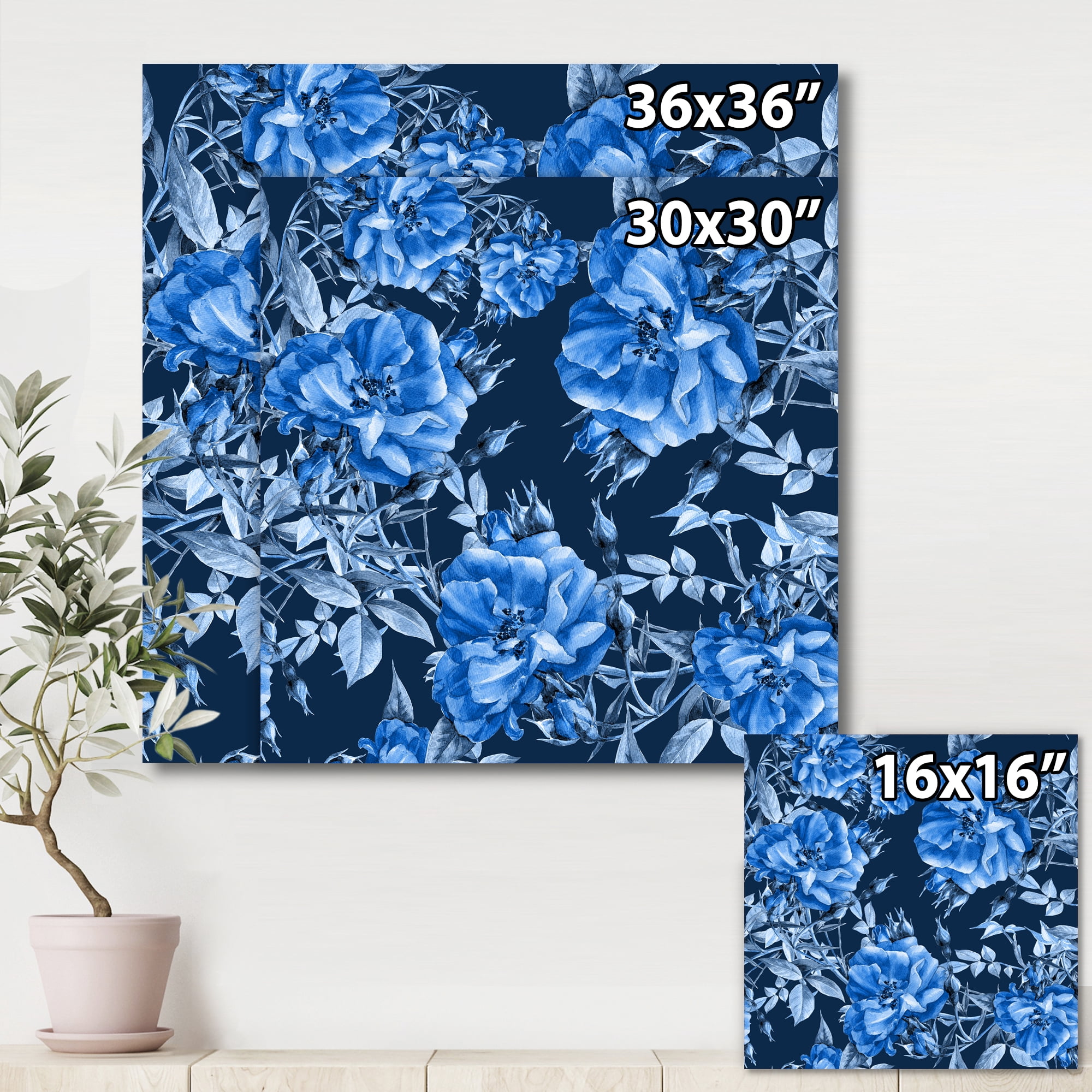 Designart ' Abstract Blue Wildflowers ' Modern Canvas Wall Art Print