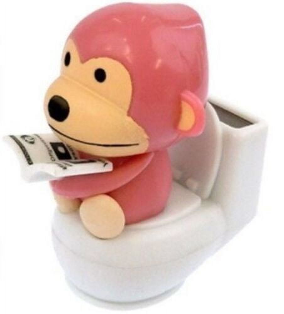 A PINK Monkey Reading on Toilet Bowl Solar Toy Home Decor Holiday Gift B11610-PINK