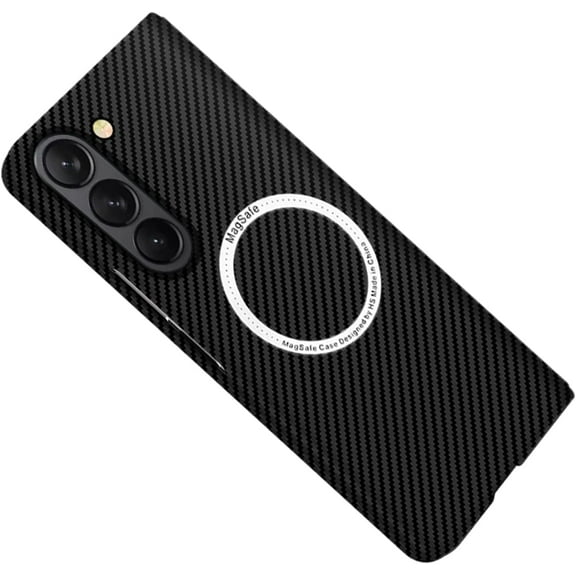 for Samsung Galaxy Z Fold 5 5G Case Compatible with MagSafe Charger Carbon Fiber Slim Ultra Magnetic Back Extremely Thin Aramid Fiber Rugged Cover, Black