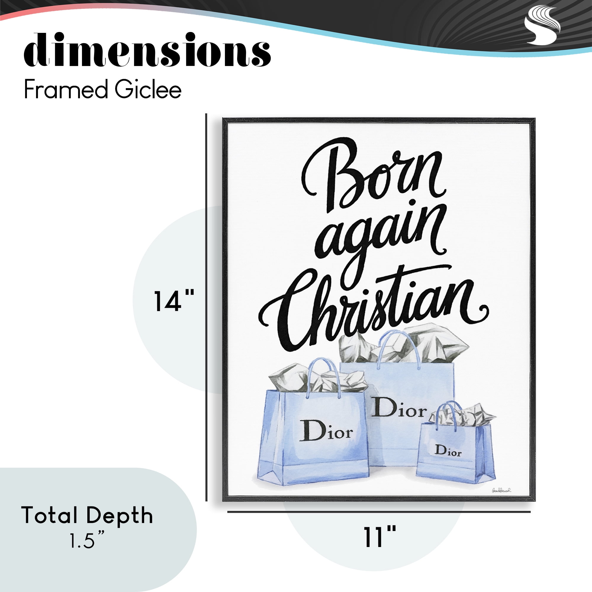 Glam Bags Born Again Christian Black Framed Giclee Art, design by Amanda Greenwood