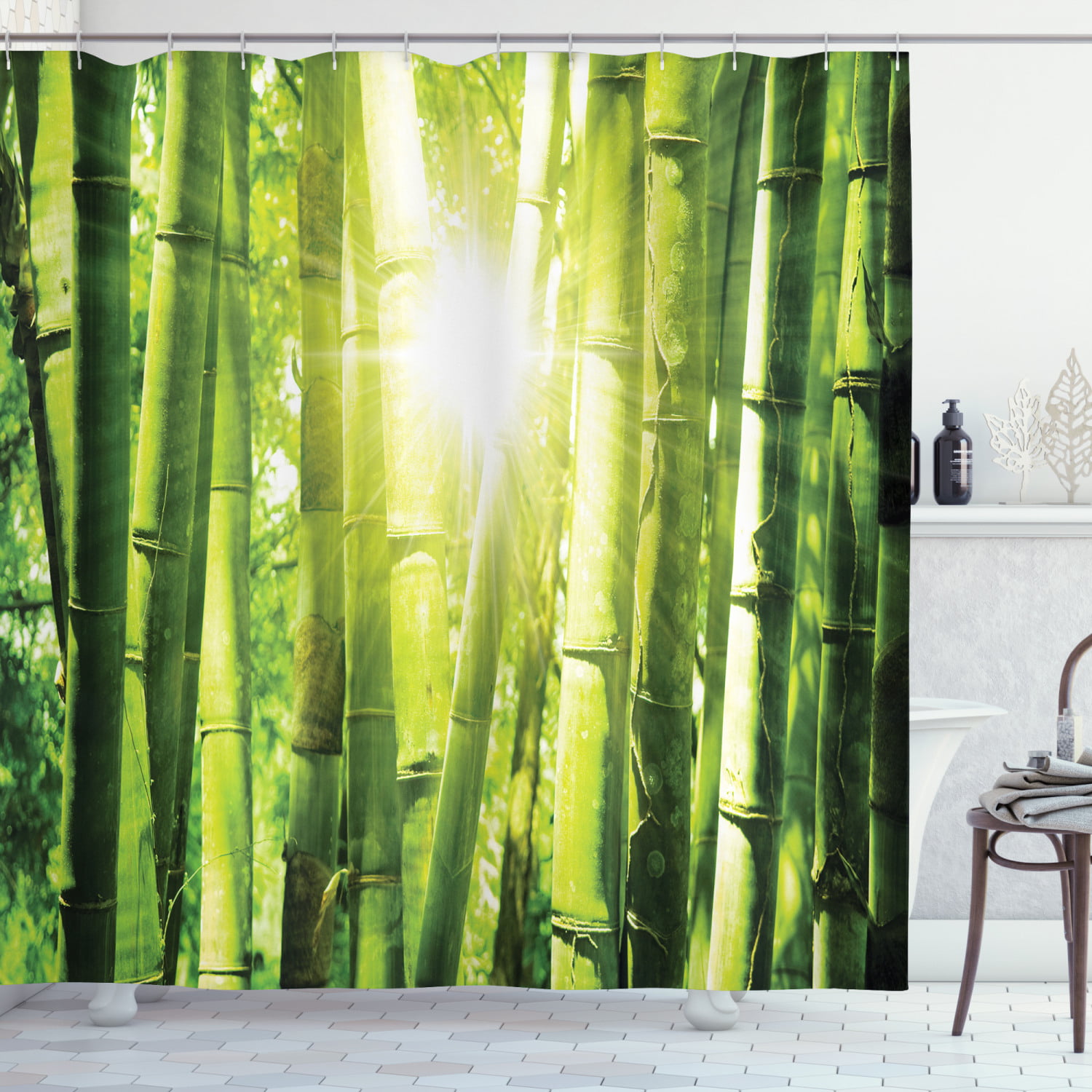 Shower Curtain Set Polyester Waterproof Fabric Sprout Bamboo Forest Background 