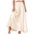 thumbnail image 2 of Women's Summer Fashion Solid Color A-Line Maxi Skirt Drawstring Pocket High Elastic Waist Skirt,Beige S, 2 of 4