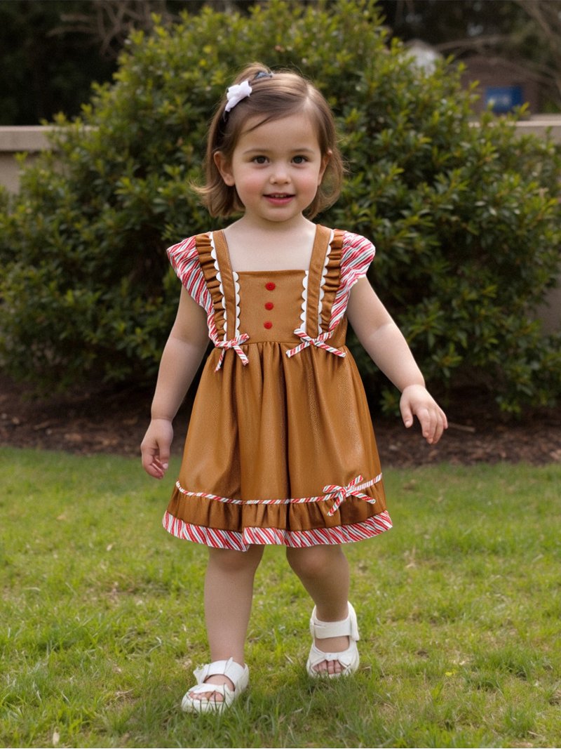 BemeyourBBs Girl Gingerbread Man Dress Flying Sleeve Square Neck A-Line  Dress - Walmart.com