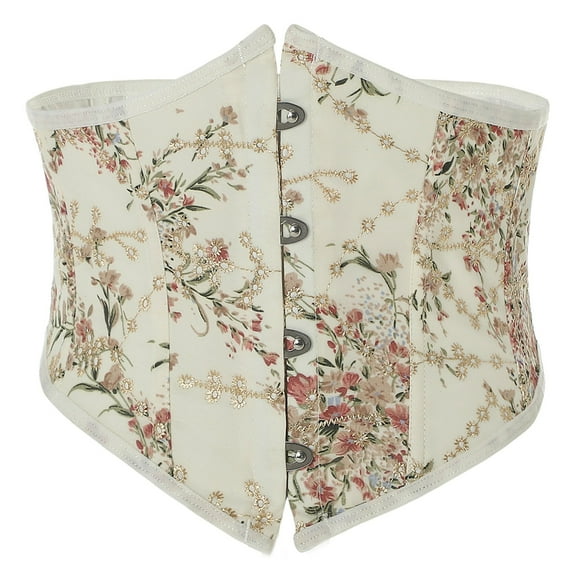 Fiaer Corset Tops for Women Floral Print Lace up Boned Underbust Retro Waist Push up Bodysuit Bustier Beige XS