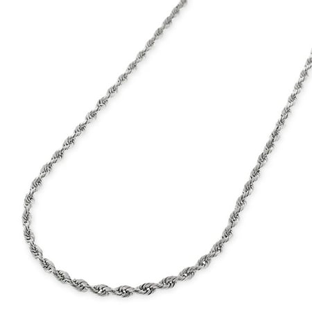 - 14k White Gold 1mm Solid Rope Diamond-Cut Link Twisted Chain Necklace 16