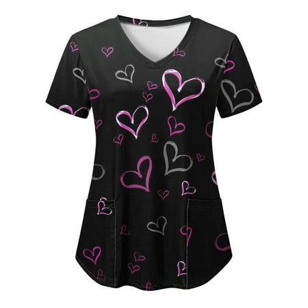 

Women Scrubs Top Nurses Clothing Workwear Working Uniform T-Shirt Printed Short Sleeve Leisure V-Neck Solid Color Shirts Blouse Tops With Pockets Top Features: