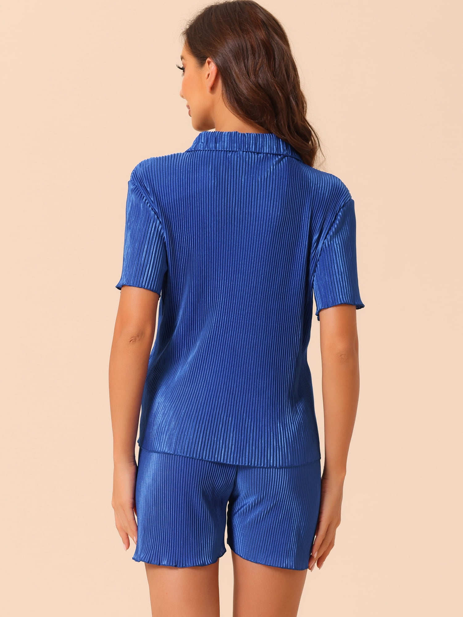 DARING DIVA Women's 2-Piece Short Sleeve Button Down Shirt and Shorts Set S Blue