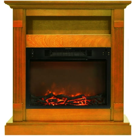 

Cambridge Sienna 34 Freestanding Electric Fireplace with Remote| Log Insert | Teak Mantel | For Rooms up to 210 Sq.Ft. | Storage Shelf | Adjustable Heat Settings | 9-Hour Timer