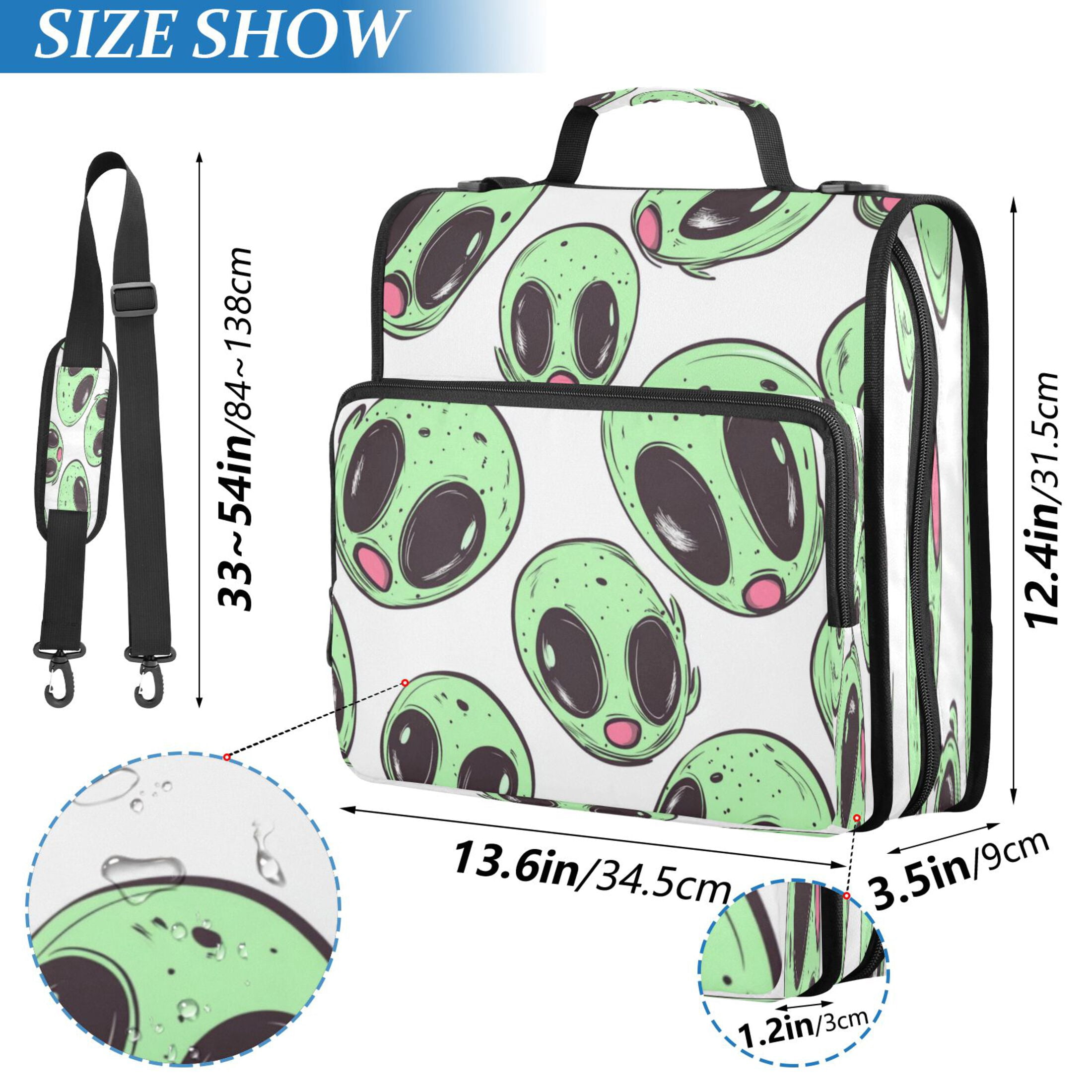 Zipper Binder 3 Rings Stationery Office Files Daily Organizer File Folder Storage Bag Cartoon Green Aliens
