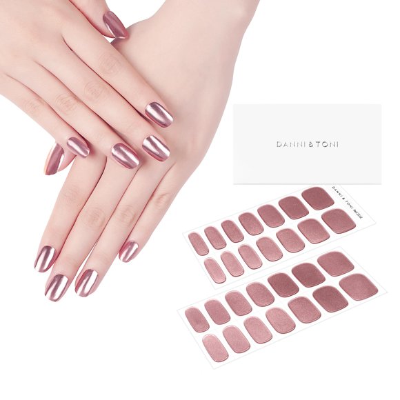 DANNI & TONI Tiras de uñas de gel semicuradas oro rosa (brillo champán) pegatinas de uñas de gel espejo metálicas 28 pegatinas