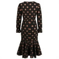 thumbnail image 7 of Women's Elegant Polka Dots Dress Long Sleeve Wrap V Neck Ruched Ruffle Hem Mermaid Pencil Midi Dresses, 7 of 7