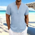 thumbnail image 3 of Rvwovn Men's Lightweight Cotton T-Shirt - Short Sleeve Band Collar Summer Casual Henley Solid Top, 3 of 6