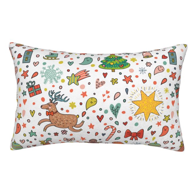 Fotbe Winter Christmas And New Year Deer Funda de Almohada Decorativa Estilo Occidental, Lujo en Algodón, Fundas para Almohadas King, Cojín Estampado para Decoración del Hogar-14"x20"