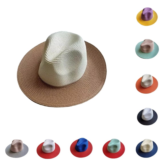 jiaxiM Packable Knit Fedora Hat Men Unisex Fashion Wide Brim Panama Hat Sun Protection Hat for Summer Beach and Travel