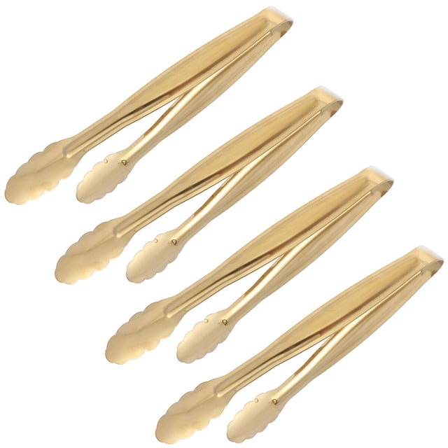 4 mini pinzas para servir alimentos de acero inoxidable de 15 cm, prácticas pinzas para cubitos de hielo, clip para pan, suministros para el hogar y la barra (YH53-B, dorado)