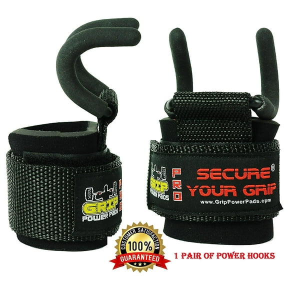 Best Weight Lifting Rod Hooks Heavy Duty Neoprene Padded Wrist Wraps Power Weight Lifting Training Gym Grips Straps Bandage Set of 2