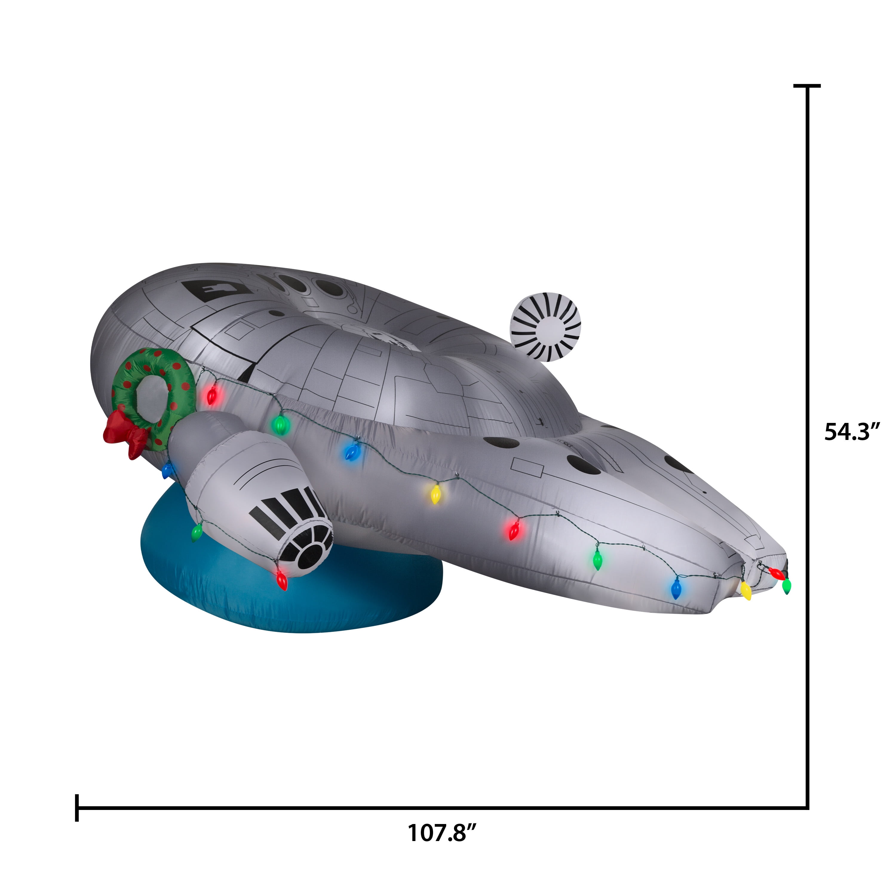9 Foot Wide Gemmy Airblown Inflatable Disney Star Wars Millennium Falcon with Christmas Light String