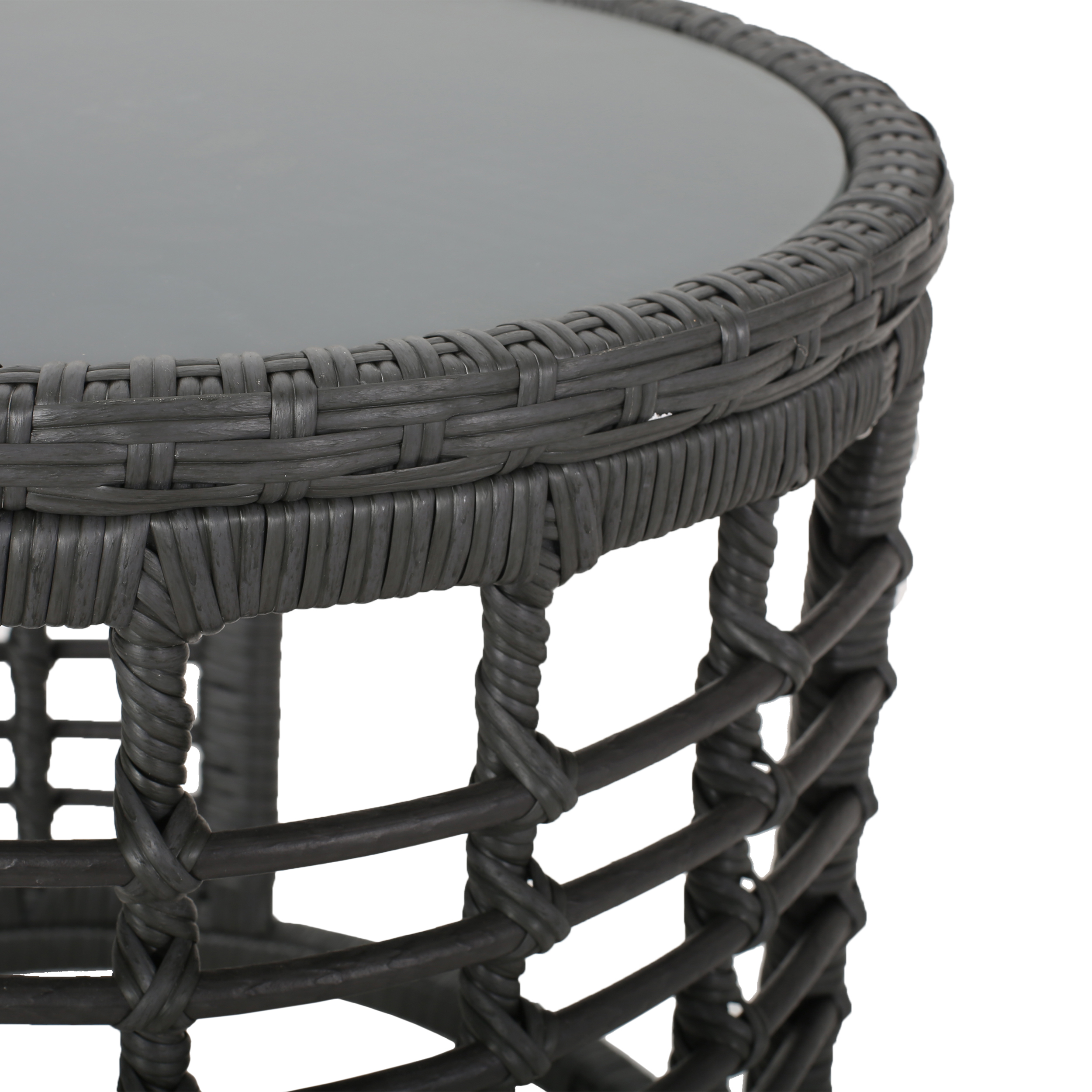 Noble House Caspian Indoor Modern Boho Wicker Side Table with Tempered Glass Top, Gray