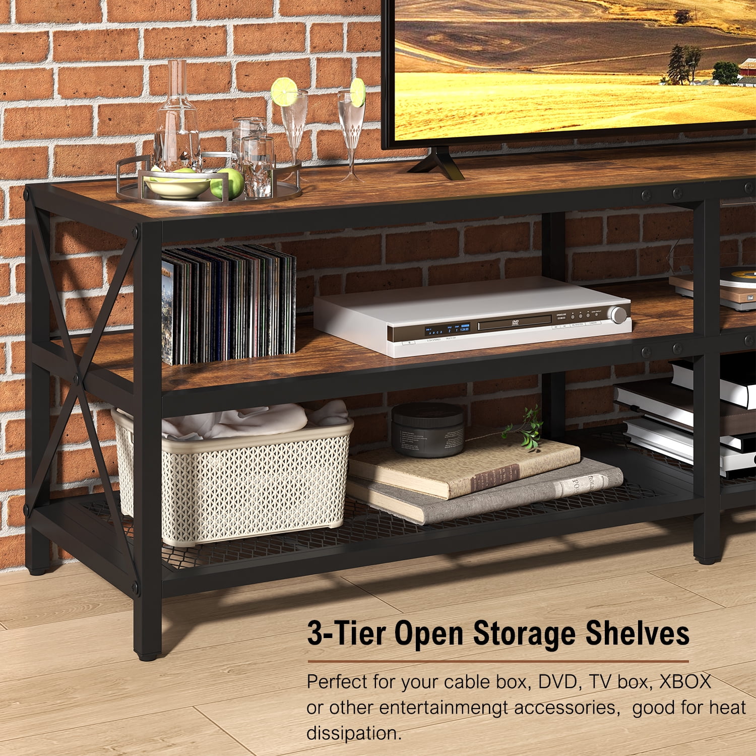 Winkalon TV Stand for TV up to 75 Inch,Wood TV Console Entertainment Center for Living Room,Bedroom,Rustic Brown