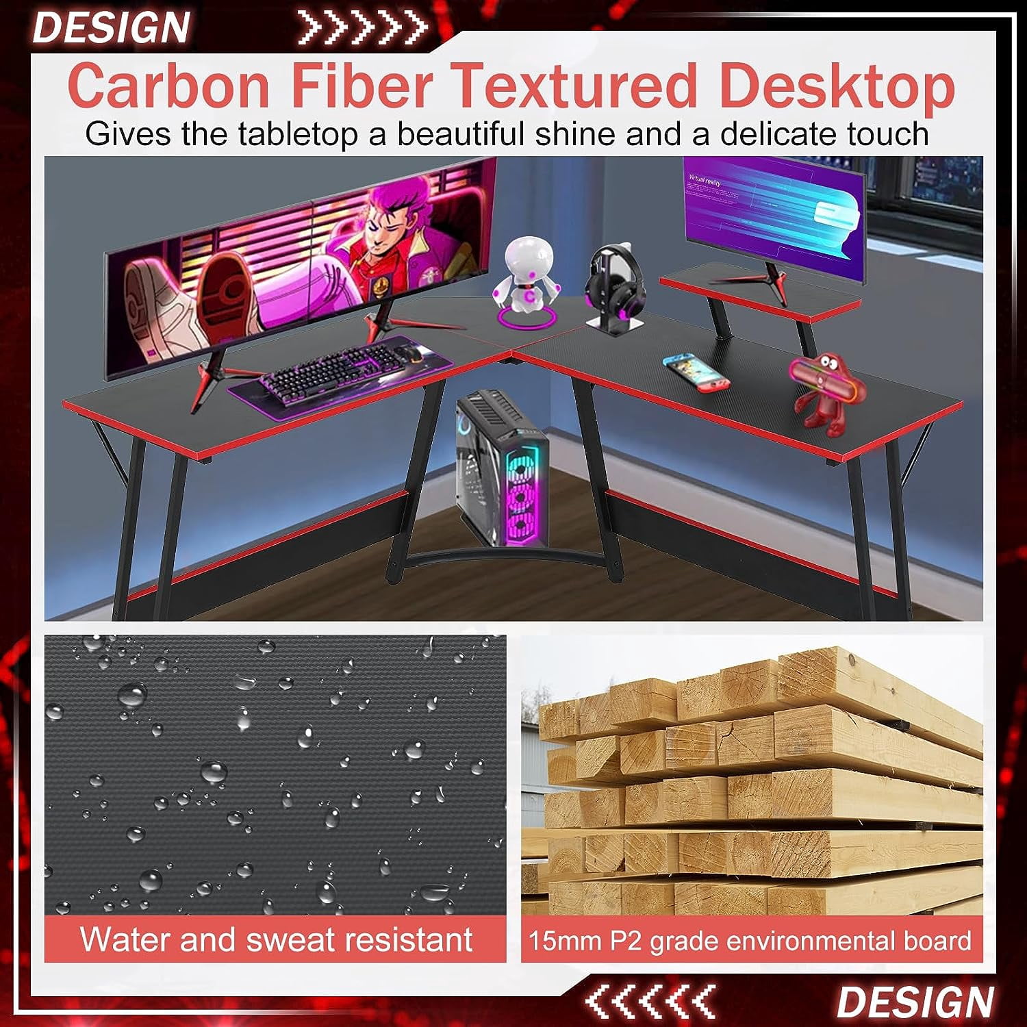 Dkelincs L Shaped Gaming Desk 50.4 inch Corner Computer Desk Table with Removable Shelf for home Office, Black