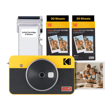 KODAK Mini Shot 2 Retro 4PASS 2-in-1 Instant Camera and Photo Printer (2.1x3.4 inches) + 68 Sheets Bundle, Yellow