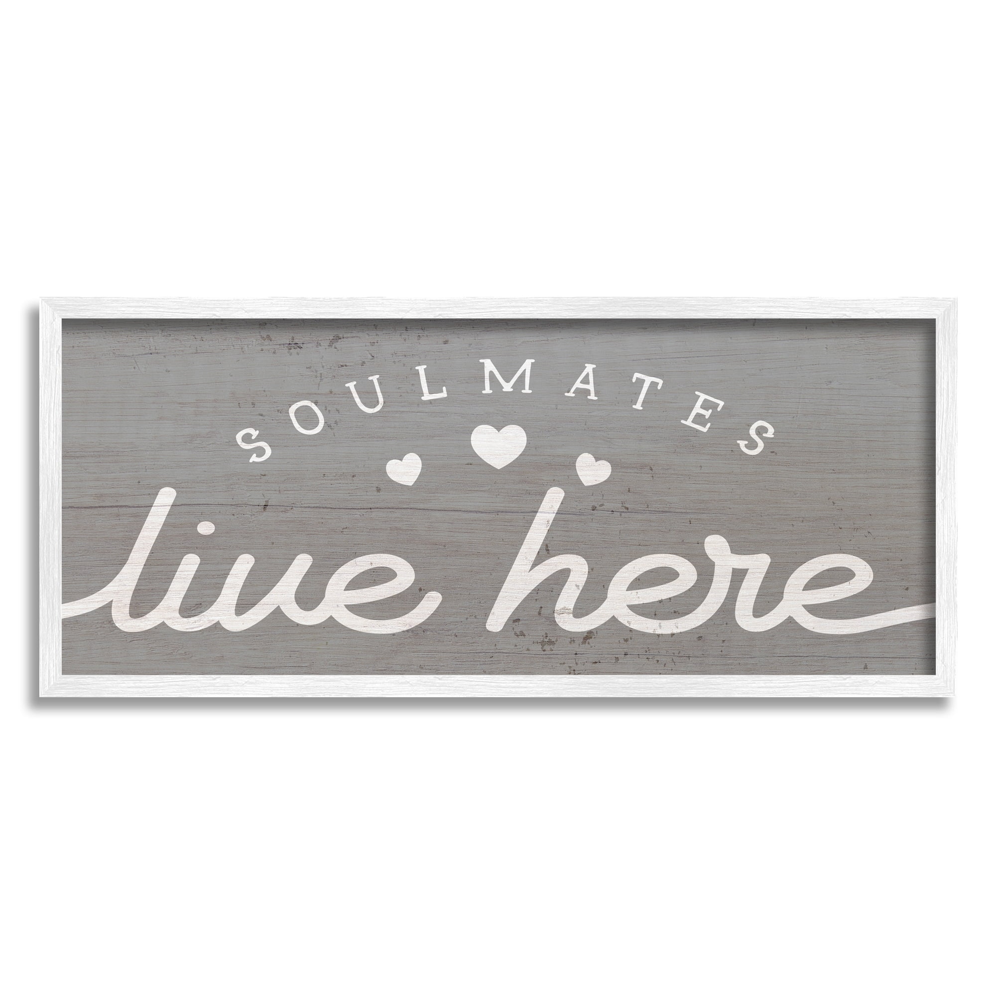 Stupell Industries Soulmates Live Here Phrase Romantic Inspiration Heart Trio, 24 x 10, Design by Daphne Polselli