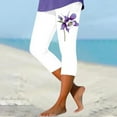 thumbnail image 3 of YUEJUIR Yoga Capris with Pockets for Women Women's Fashion Casual Floral Print High Waist Elastic Capri Pants Leggings Womens Capri Pants Women's Capri Pants (White,M), 3 of 4