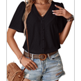 thumbnail image 2 of Blusas Informales de Negocios para Mujer, Blusas Elegantes de Trabajo, Atuendo de Verano, Moda 2025, Camiseta de Corta con Cuello en V, Color Negro, Talla S, 2 of 10