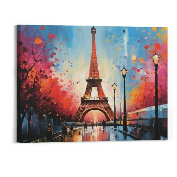 Creowell Canvas Wall Art Paris Eiffel Tower Decor Modern Graffiti Canvas Prints Ready to Hang for Living Room Bedroom Framed Home Decor Size 20x16 Inch