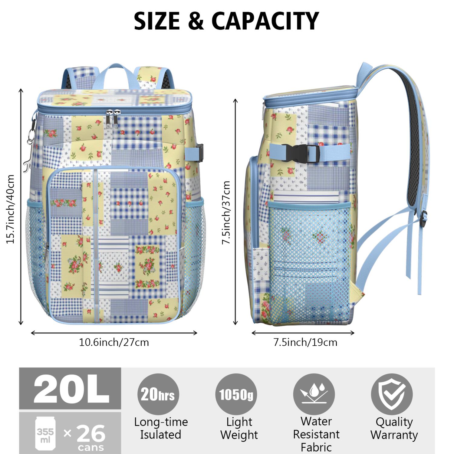 Travel Cooler Bag - Pioneer Flower Floral Print Pattern Camping Beer Cooler Backpack with Bottle Opener- Waterproof Insulated Picnic Backpacks - Cooler Bag for Beach