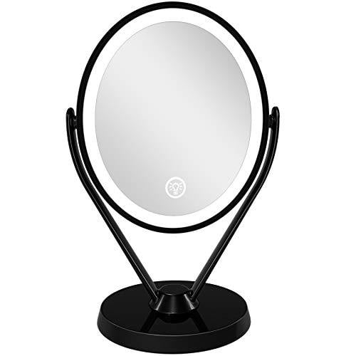 Aesfee Double Face 1x / 7x Grossissement LED Miroir de Maquillage avec Lumières, Vanité Éclairée Agrandi Miroir USB Chargeable, Contrôle du Capteur Tactile 3 Réglages de Lumière Éclairés Miroirs de Comptoir