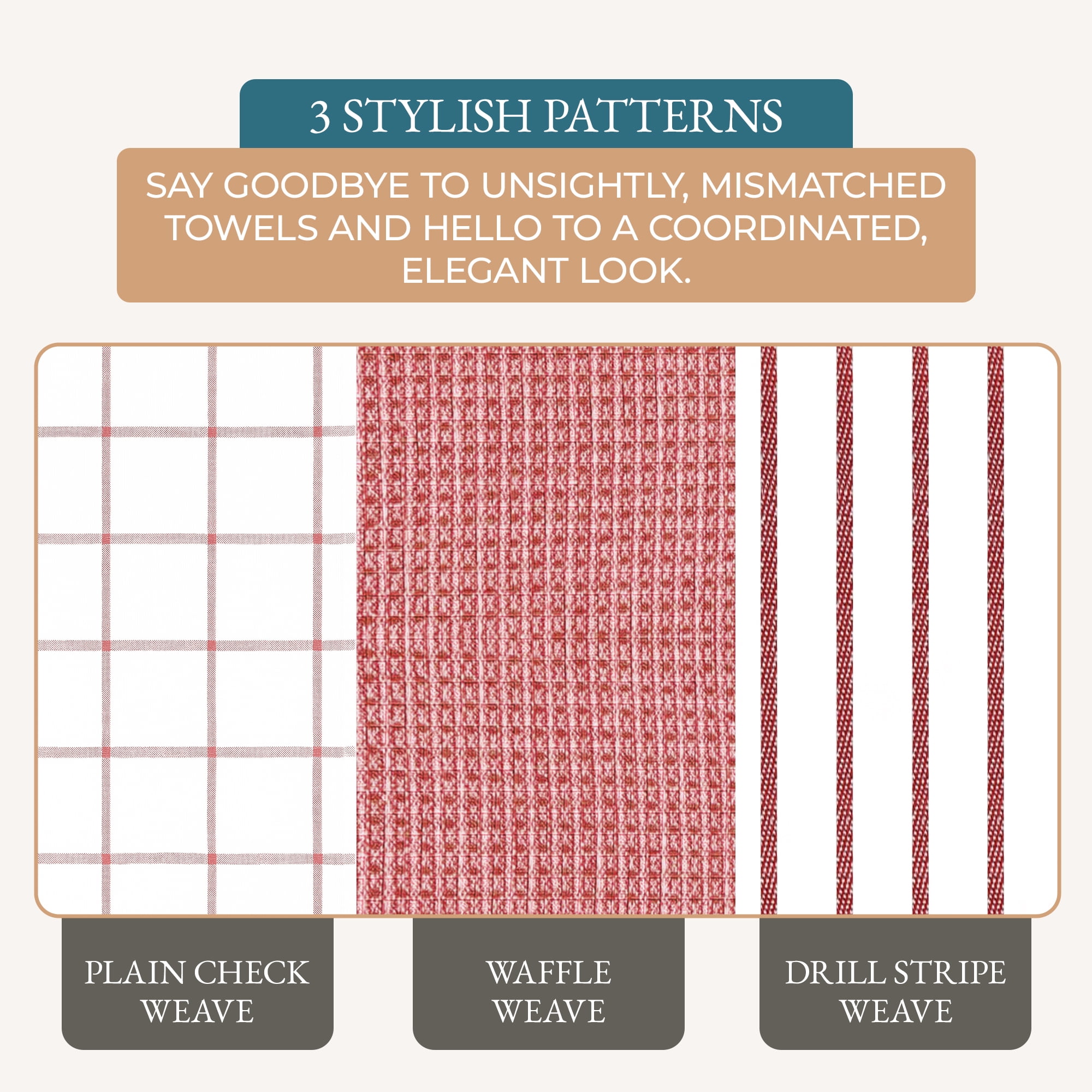 Kitchen Towels Set - Pack of 12 Cotton Dish Towels for Drying Dishes, 18”x 28”, Kitchen Hand Towels, Quick Drying Kitchen Towel Set - Christmas Red