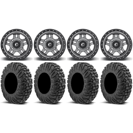 Fuel Anza Gunmetal 15 Wheels 32 MotoVator Tires Kawasaki Mule Pro FXT