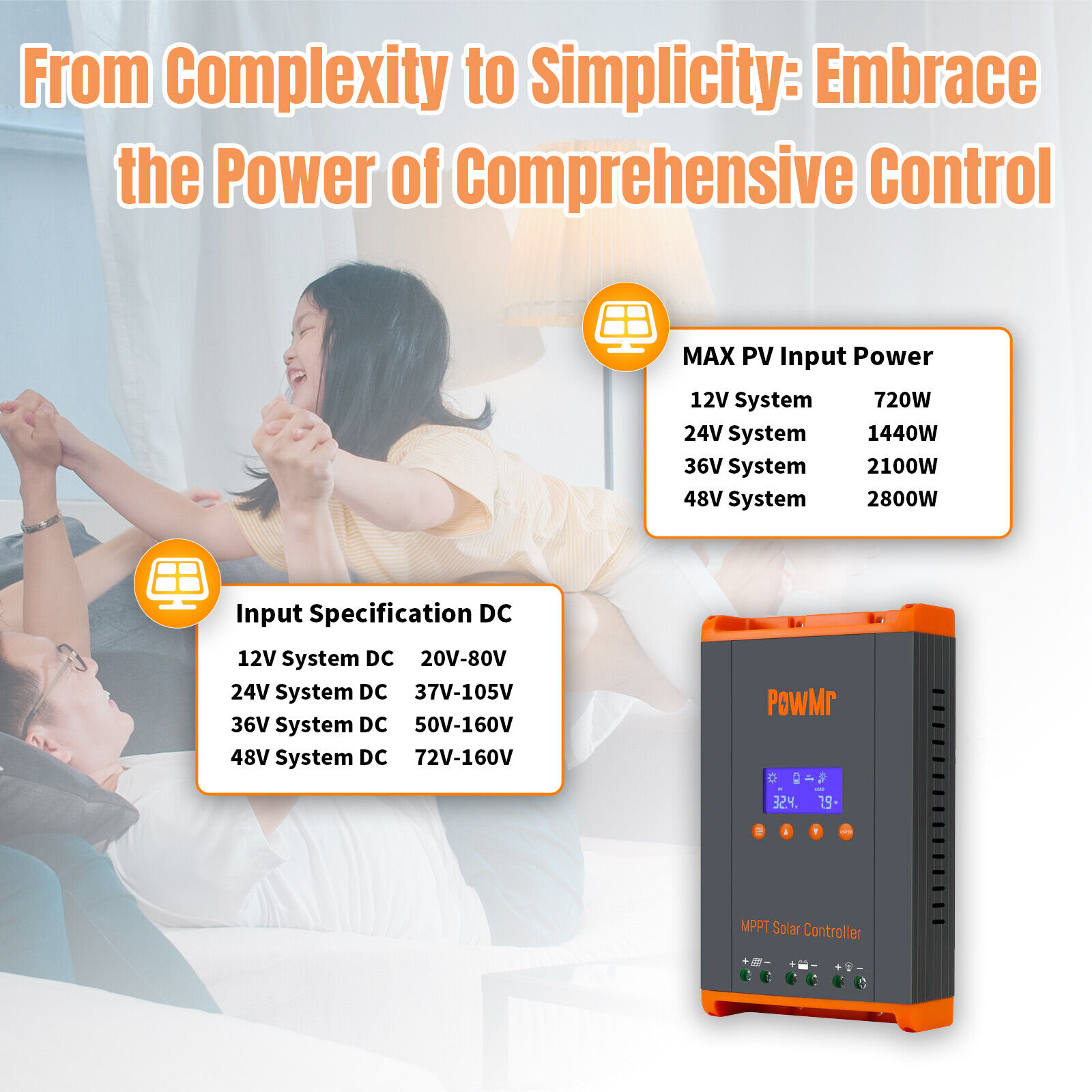 Parallel 12 PowMr 60A MPPT Solar Charge Controller 12V 24V 36V 48V  MAX PV160v
