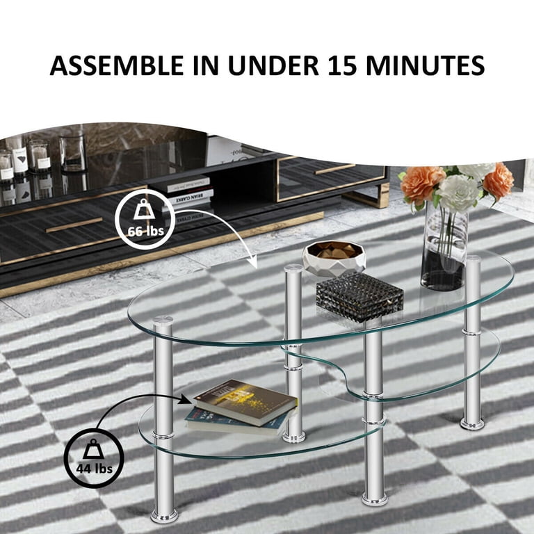 Costway Tempered Glass Oval Coffee Table, Chrome Base photo 5