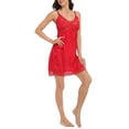thumbnail image 4 of HDE Women's Silk Nightgown Satin V Neck Babydoll Lace Chemise Red Swirls XXL, 4 of 6