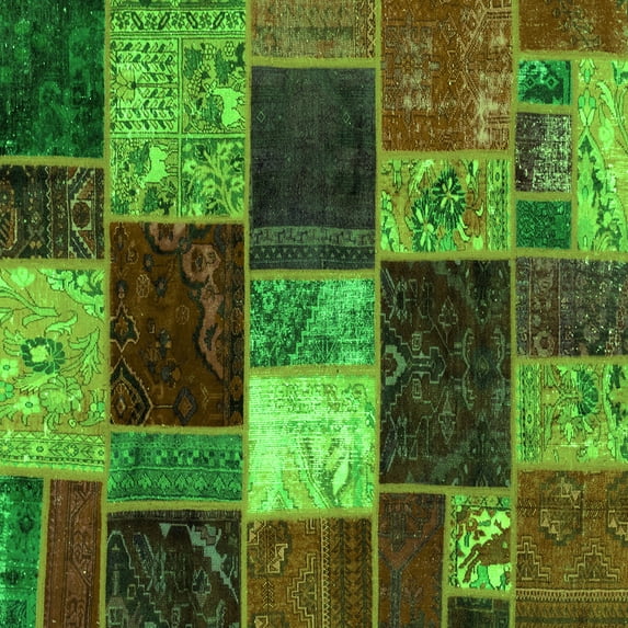 Ahgly Company Indoor Square Patchwork Green Transitional Area Rugs, 8' Square
