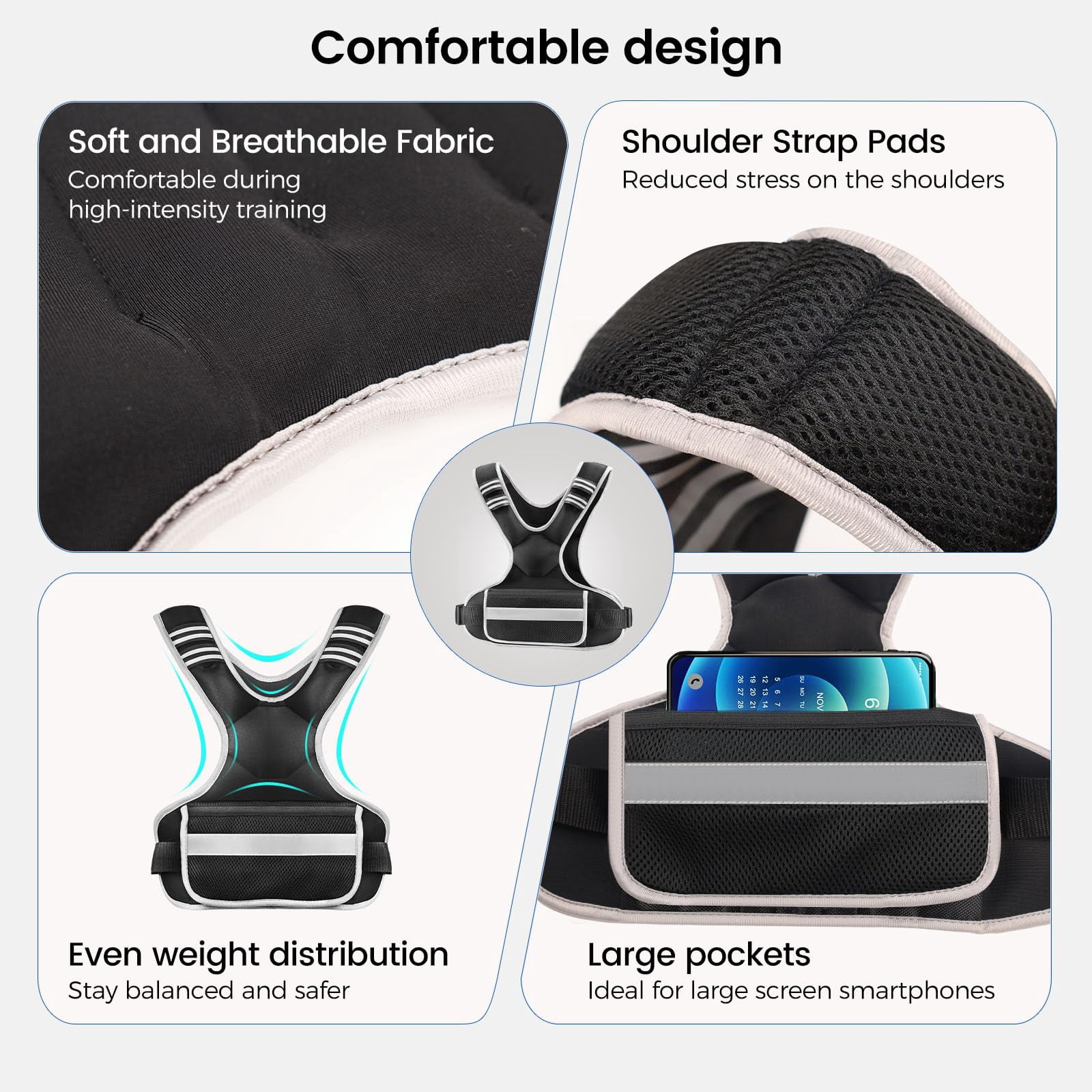 Black 4-10lb Adjustable Weighted Vest for Walking Running Crossfit Strength Training