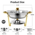 thumbnail image 5 of Jacgood 4 Pack 5 Quart Stainless Steel Round Chafing Dish Set Buffet Catering Serving Sets Gold Chafing Dish Buffet Set with Glass Lid, 5 of 8