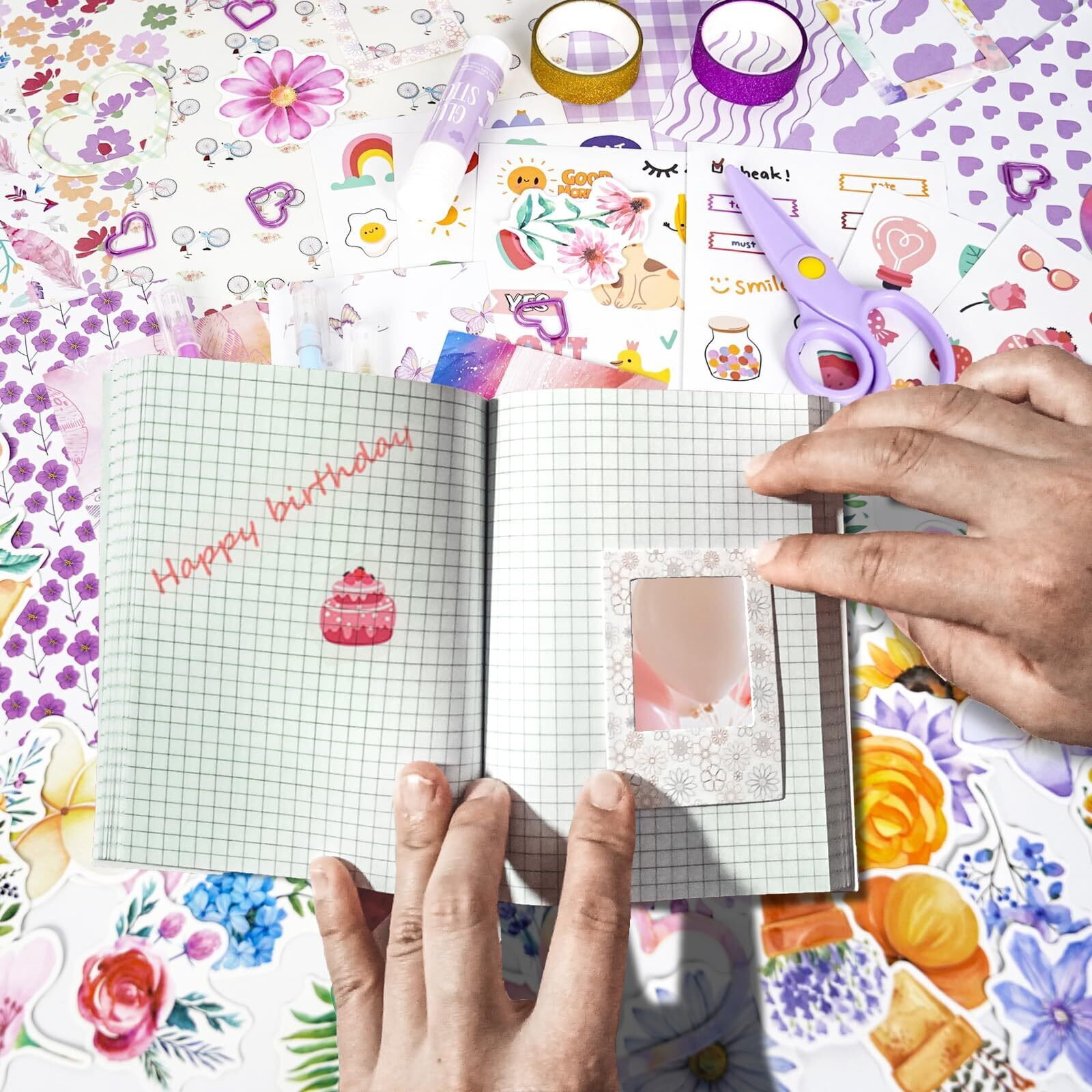 DIY Journal Kit for Girls - 180 Pcs Scrapbook & Diary Supplies Set, Ideal for Teen and Tween Girls Ages 8 9 10 11 12 13 14+ Christmas Gifts for Teen Girls, Journaling Art Crafts Kit (Purple)