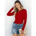 thumbnail image 6 of Women Long Sleeve Shirts Rib Knit Slim Fit Tops Fall Outfits Casual T-Shirt Underscrubs Layer Clothes Red M, 6 of 8