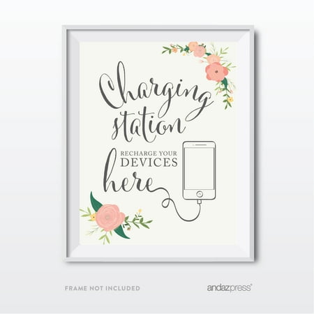 Recharge Station - Charging Station Floral Roses Wedding Party Signs
