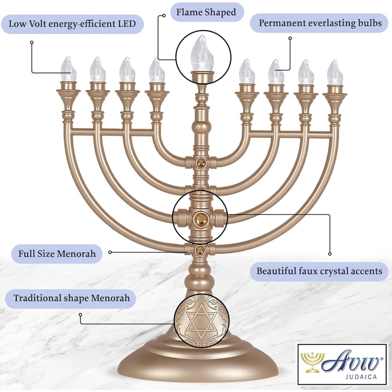Aviv Judaica LED Electric Menorah, Gold, Battery or USB photo 7