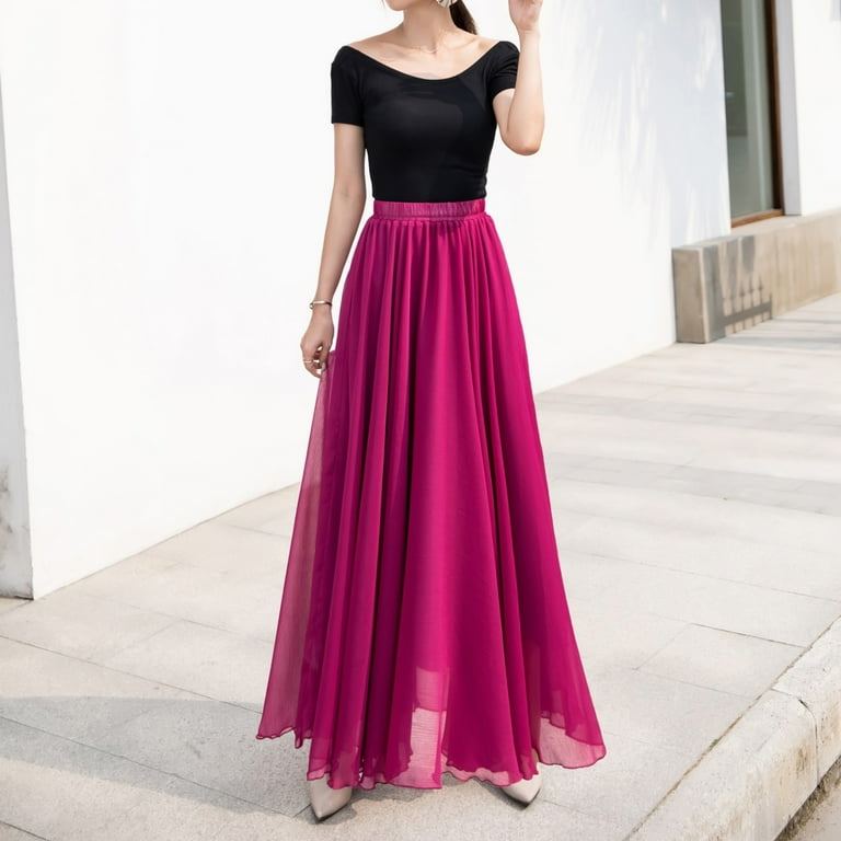 WEAIXIMIUNG Summer Women's Solid Color Chiffon Skirt Women's WEAIXIMIUNG Summer Women's Solid Color Chiffon Skirt Women's