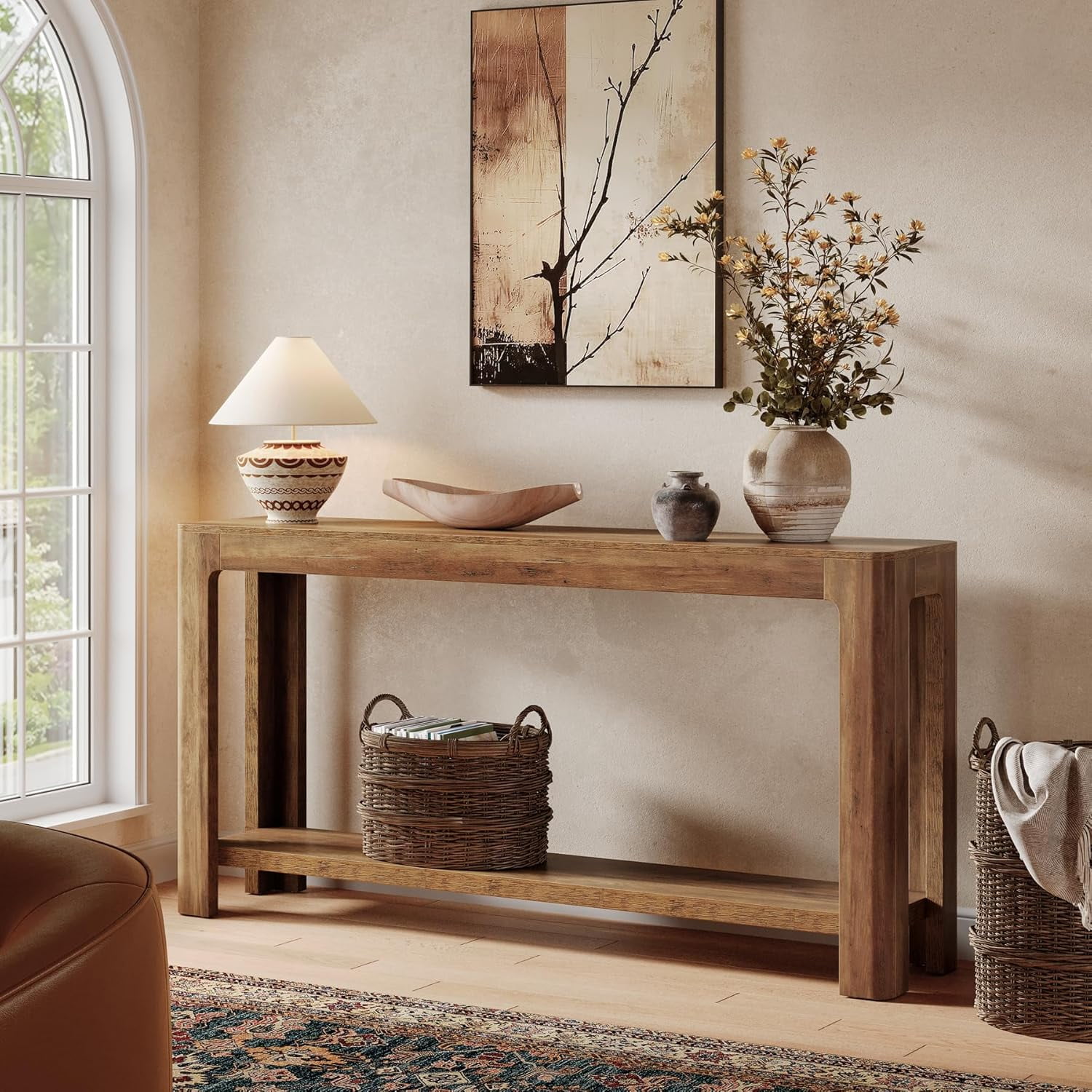 Tribesigns 63 Inch Long Entryway Console Table for Foyer, Hallway, Rustic Brown